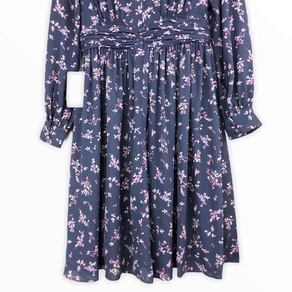 Gal Meets Glam Nanette Blue Floral Fit & Flare Long Sleeve Dress NWT size 4P - Picture 8 of 13